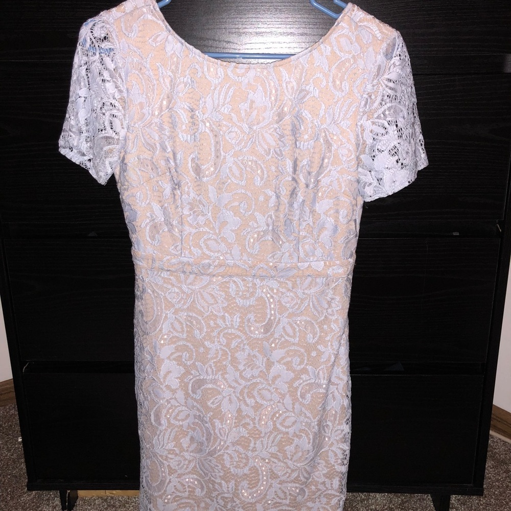 Light blue and nude backless mini dress
